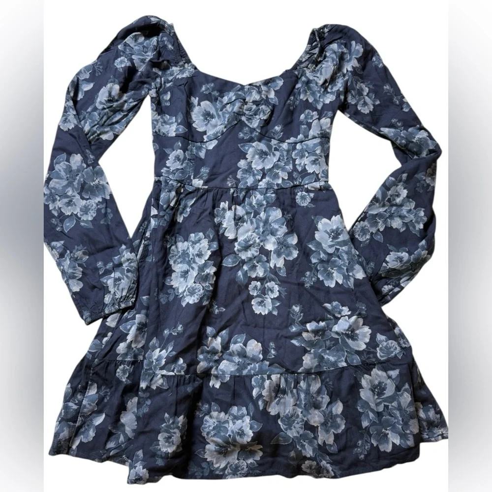 NWT hollister blue floral mini dress puff sleeves XS - Picture 2 of 4